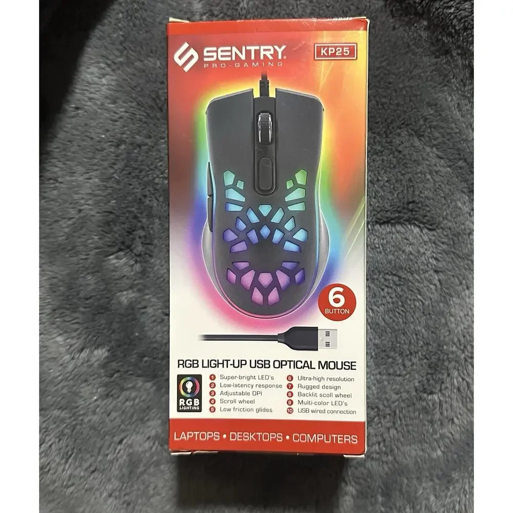 Sentry KP25 RGB Gaming Mouse 6-Button Wired USB Optical RGB Light-Up NEW Sealed